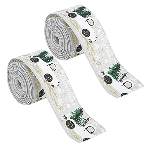 Pssopp 2Pcs Satinband 16.4ft Rotes Weihnachtsband Retro LKW Muster Geschenkpapier Band für Handwerk DIY Bögen Haarbänder Hochzeit Party Decor(Gray) von Pssopp