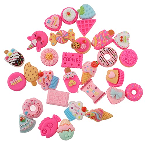 Pssopp 30 Stück Mix Lot 3D Slime Charm Scheiben Dessert Kuchen EIS Brot Donut Plätzchen Süßigkeiten Harz Flatback Bead Button für DIY Crafts Making Hair Clip Dekorations von Pssopp