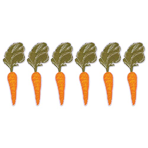 Pssopp 6 Stück Karotten-Stickerei-Patch, Gemüse-Karotten-Karikatur-Kinder-Patch, Niedliche Karotten-DIY-Patches für Taschen, Jacken, Aufbügeln, Kleidung, Jeans, Kinderapplikationen, Abzeichen von Pssopp