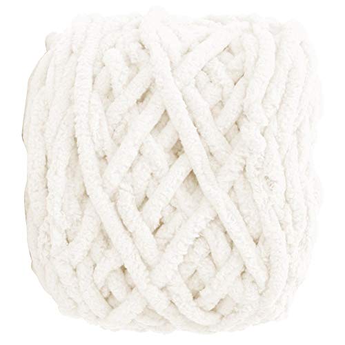 Pssopp Chunky Yarn Stricken Dickes Garn Weiche Bunte Geflechtschnur Single Thick Ice Strip Garn Floss für Weave Blanket Slipper (Milky White) von Pssopp