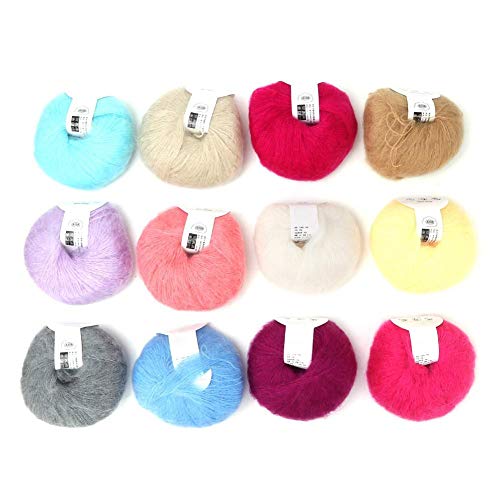 Weiche Mohair Cashmere Wolle Strickgarn leichte Hand Strickwaren Garn DIY Schal Schal Häkelgarn mit A Crochet(12 farben pro set) von Pssopp