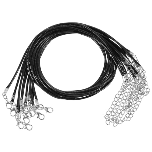 10 Stück Lederband füR Ketten, 2 mm Schwarze Lederband mit Verschluss 50cm Geflochtene Gewachste Halsketten Schnur für Damen Herren DIY Armband, Halskette, Schmuckherstellung von Psyqtsuary