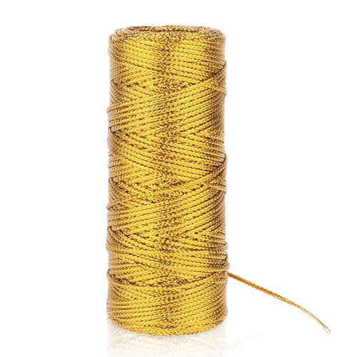 100M 1.5mm Gold Metallic Kordel dekorative metallische Bäckerschnur Schnur goldene Geschenkschnur, Schnur zum Basteln, Juteschnur, Ornamentschnur, goldene Schnur zum Basteln, Verpacken von Geschenken von Psyqtsuary