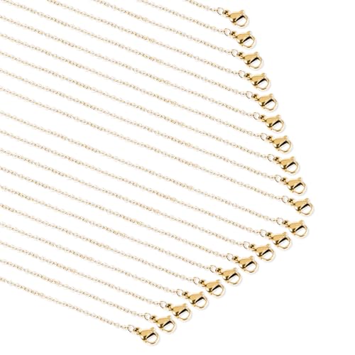 20 Stück 45 cm Edelstahl Halsketten, Goldfarben, Edelstahl-Kette, mit Karabinerverschluss, 1.5 mm Dünne Halsketten-Gliederkette, Goldfarben Kette Edelstahl Schmuck Halskette für DIY Schmuckherstellung von Psyqtsuary