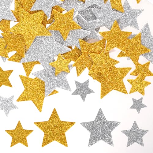 200 Stück Sterne Moosgummi Sticker, Gold Silber Glitzerstern Aufkleber Selbstklebend Stern Glitzer Sticker Glitter Schaumstoff Sticker Moosgummi-Aufkleber Stern Für DIY Basteln Gestalten von Psyqtsuary