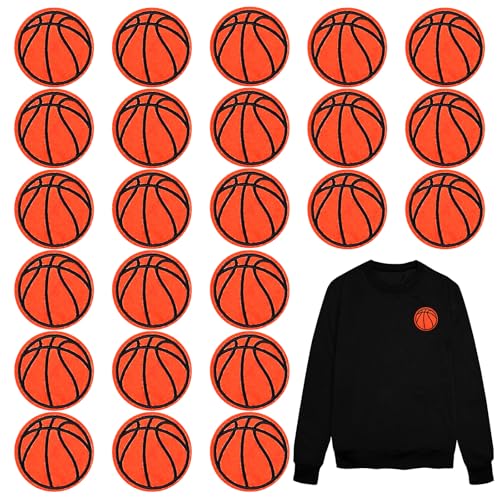 24 Stück Basketball-Stickerei-Flicken zum Aufbügeln und Aufnähen, Abzeichen, Basketball-Aufnäher, bestickte Applikation, Basketball-Flicken, Rucksäcke, Reparatur und Dekoration von Psyqtsuary