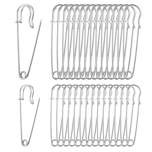 30 Stück Sicherheitsnadeln Groß, 5/6 cm Sicherheitsnadeln Edelstahl Heavy Duty Sicherheitsnadel Robuste Sicherheitsnadeln Safety Pins für Kleidung, Quilten, Kunsthandwerk, Charms, Decken, Röcke, Schal von Psyqtsuary