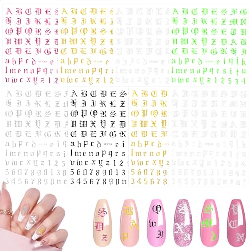 3D Nagelsticker 8 Blätter Römische Ziffern Alphabet Nagelsticker 3D Nagelaufkleber Selbstklebend Nail Sticker 640 Stück Mode Nagel Stickers Nagelsticker Buchstaben Aufkleber Retro Nailart Sticker von Psyqtsuary