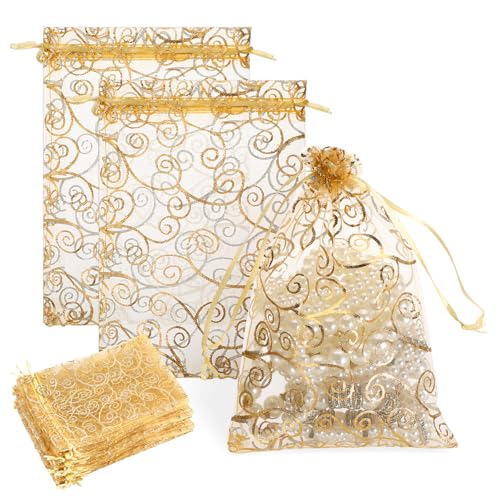 50 Stück Organzasäckchen 13x20 cm Gold Organzabeutel mit Kordelzug Organza Säckchen Geschenkbeutel Kleine Säckchen Organzasäckchen Weihnachten Kleine Geschenktüten Kleine Tüten für Süßigkeiten Schmuck von Psyqtsuary