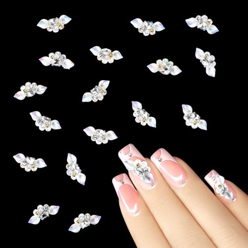 Blume Perle Nail Charms, 20 Stück 3D Blume Charms Nägel Wunderschön Nagel Charms 3D Nail Dekorationen Kunstharz Niedlich Blume Nail Art Charms Nagel Steine Nagel Deko für Nail DIY Nagel Dekorations von Psyqtsuary