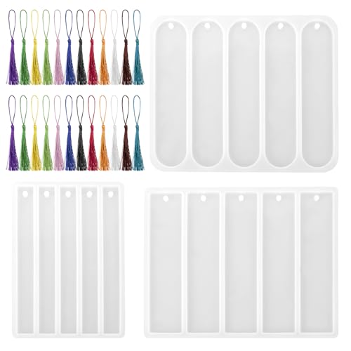 Lesezeichen-Harzform mit 3 Formen und 20 Lesezeichen-Quasten, Silikon-Lesezeichen-Formen, Lesezeichen-Epoxid-Gussformen, kleine, mittelgroße rechteckige Lesezeichen-Form für DIY-Lesezeichen, Harzguss, von Psyqtsuary