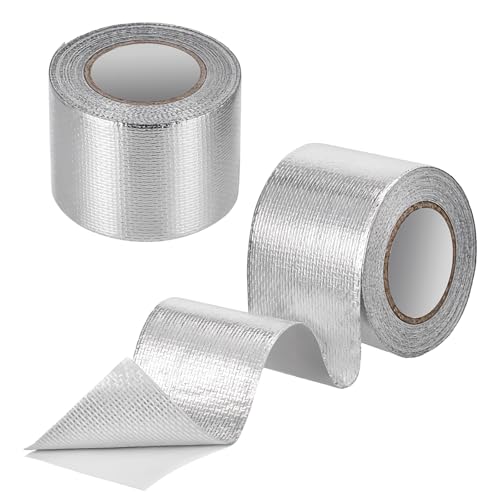 Psyqtsuary 2 Rolle Aluminium Klebeband, Allzweck-Panzerband, Panzertape Extra Stark, Auto Aluminium Folien Klebeband, Haftendes Reflektierendes Hitzeschild Wickelband, 5cm x 10m, Silberfarben von Psyqtsuary