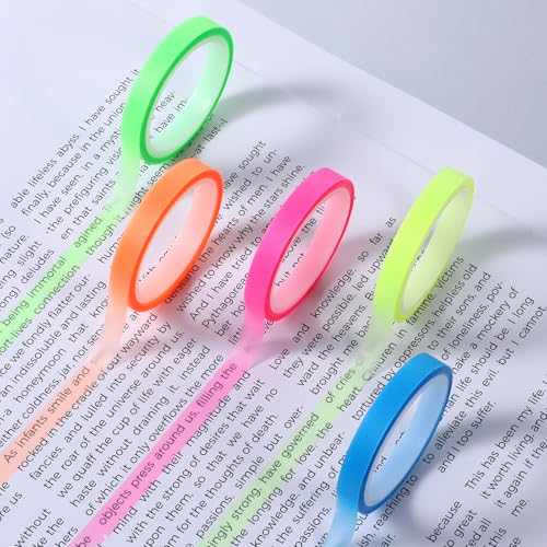 Psyqtsuary 5 Rolls Highlighter Tapes, 0.23inch X 16ft Colored Transparent Tape Removable Fluorescent Neon Tape Annotation Supplies for Students Teachers Reading Taking Notes at Class Home Office von Psyqtsuary