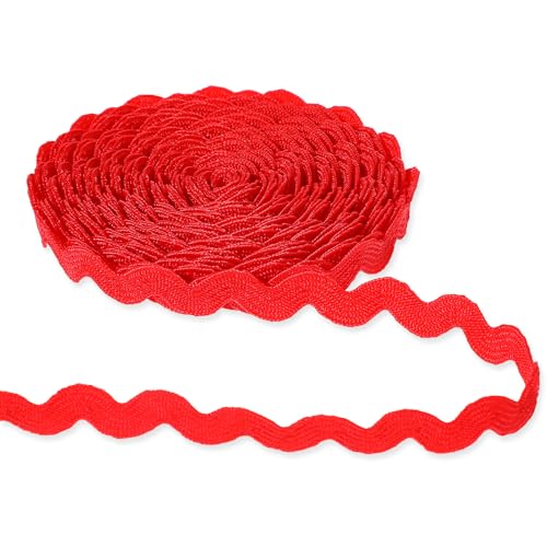 RIC Rac Trim, 5mm 27 Yards Rote Wellenförmige Geflochtene Borte Fransenbesatz Gewebte Spitze Ric Rac Band für Nähen Kleidung Kleid DIY Basteln Geschenkverpackung Hochzeit Weihnachtsfeier Dekoration von Psyqtsuary