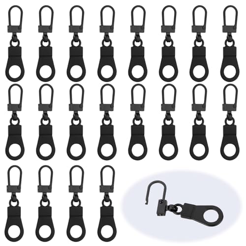 Reißverschluss Zipper, 20 Stück Reißverschluss Anhänger Schwarz Zipper für Reißverschluss Universal Reißverschluss Reparatur Set Ersatz Zipper für Reißverschlüsse für Jacken, Rucksäcke, Koffer von Psyqtsuary