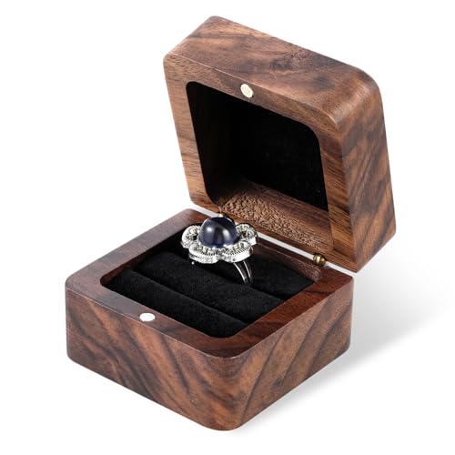 Ringbox Holz Hochzeitsring-Box aus Holz Vintage Massive Walnuss Ring Box Tragbar Kleine Handgefertigte Hölzerne Hoch Ringbox Samt Soft Interieur Ringschatulle Schmuckschatulle Verlobungsring Box von Psyqtsuary