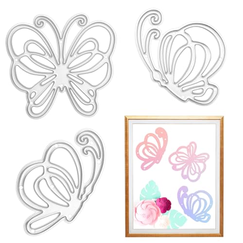 Schmetterling-Stanzformen für Kartenherstellung, 3 Stück, Metall-Schmetterlinge, dekorative Papier-Stanzschablone, Rahmen für Bastelarbeiten, Scrapbooking, Alben, Papierkarten, Prägung von Psyqtsuary