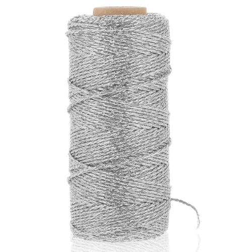 Schnur für Kunst Handwerk, 110 Yards Silber Dekorative Metallic Bäcker String Schimmer Streich bäcker Twine für Geschenk verpackung Twine String Glitter Silbers chnur für die Herstellung von Psyqtsuary