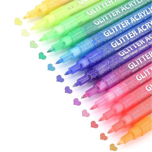 Ptdfjspt Glitzerfarbe Stifte, 12 Farben Self-Outline Metallic Marker, Feine Punktspitze Wasserbasis Tinte DIY Crafts Grußkarten, Langlebig von Ptdfjspt