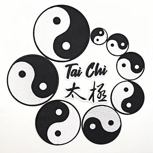 Taichi Pattern Iron on and Sew On Embroidered Patch Set (10 Pieces) for Clothing and DIY Accessories, Taiji Fengshui Bagua Yin Yang Applique Fabric Stickers von Pthene