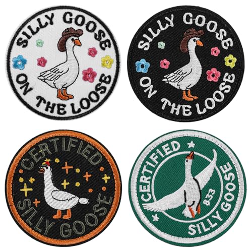 Lustiger Gänseschlaufen- und Hakenaufnäher, zertifizierte Silly Goose bestickte Meme-Aufnäher, cooles Emblem, Applikation für Rucksäcke, Hundegeschirr, Westen, Hüte, Helme, Turnbeutel, 4 Stück von Ptwola