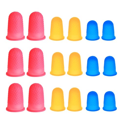 Ptwola 15 Stück Fingerschutz Silikon Gel Fingerlinge Gummi Finger Tip Pads Fingerhüte 3 Größen und Farben Wiederverwendbare Fingerpolster-Griffe für Papierkram, Schneiden, Sticken, Schnitzen von Ptwola