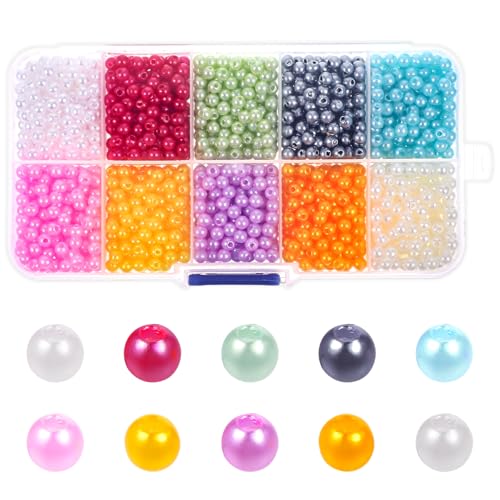 Ptwola 2000 PCS Multicolor Set 4mm lose Perlen mit Löchern Füllstoff Perlen Aufnähen Handwerk Schmuckherstellung Runde Perlen für Halskette Armbänder Halsketten Schmuck Basteln Dekoration Vasenfüller von Ptwola