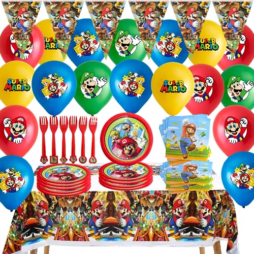 Ptydecta Geburtstag Partygeschirr Geburtstag deko Teller Ballon Banner Geburtstag Serviette Tischdecke Gabel Geeignet für 10 Personen von Ptydecta