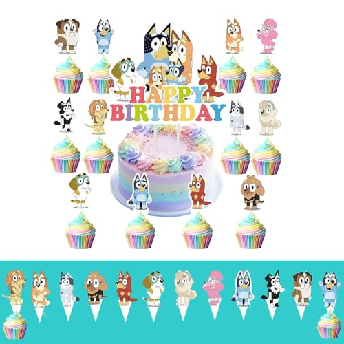 Ptydecta Cupcake Toppers Dekorationen Kuchendeko Happy Birthday Kuchendekoration Tortendeko Kuchen Deko Set Cupcake Toppers für Kinder Party Geburtstag (dog2) von Ptydecta