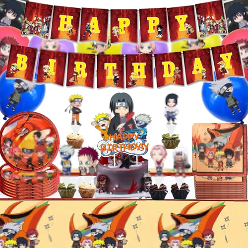 Ptydecta Geburtstag naruto party set Geburtstagsdeko Pappteller Servietten Kindergeburtstag Ballon Banner Tischdecke Happy Birthday Tortendeko,Geeignet für 10 Personen Partygeschirr(A2) von Ptydecta