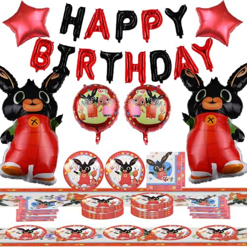 Ptydecta Geburtstag party set,Rot Geburtstagsdeko Bing Bunny Teller Ballon Banner Geburtstag Serviette Tischdecke,Geeignet für 20 Personen Partygeschirr (B) von Ptydecta