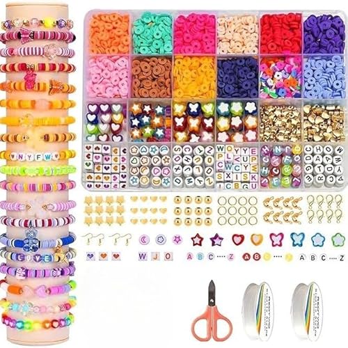 Ptyism 2700+Pieces Hochwertige Polymertonperlen(Mit Schnur) Polymer Clay Perlen丨Clay Perlen set，Tonperlen Set Für DIY Charm Armband Kit DIY Kunst und Kunsthandwerk Geburtstag Geschenk von Ptyism