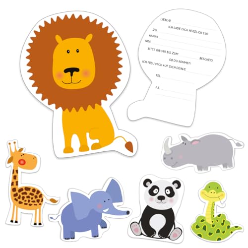 PuK Einladungskarten Tiere | 12 Tierische Einladungskarten für Kinder | 6 Zootier-Designs | Ideal für Geburtstag, Einschulung und Motto-Partys | HQ-Papier und Einladungstext (Zootiere) von PuK Krämmer GmbH