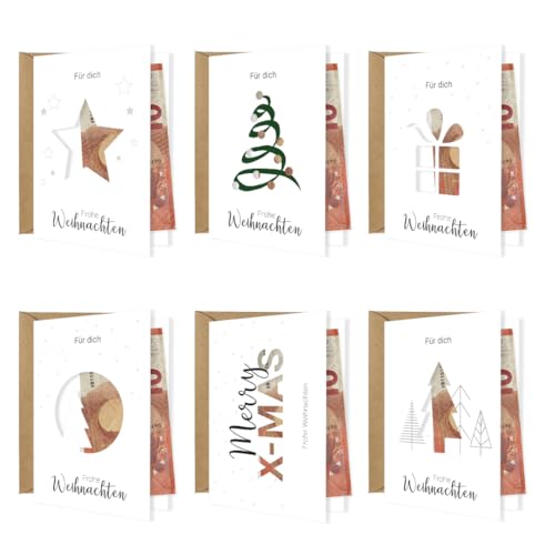 PuK Weihnachtskarten Set Geldgeschenk mit Umschlägen | 6 Klappkarten DIN A6 mit Cutouts | Weihnachtsklappkarten mit Umschlägen | Geldgeschenk Weihnachten Karte (Set) von PuK Krämmer GmbH