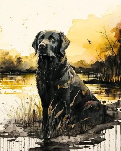 PuPLUm Malen nach Zahlen für Erwachsene,Schwarzer Labrador Retriever,Malen-nach-Zahlen-Set auf Leinwand,DIY-Acryl-Digital-Öl-Zahlen-Malset für Spiele,40x50cm von PuPLUm