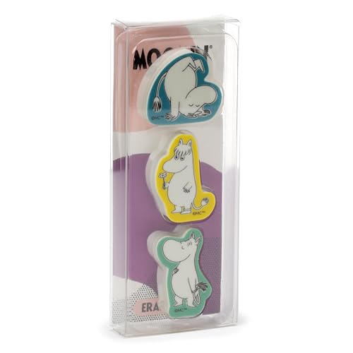 Puckator Mumin, 3-teiliges Radiergummi-Set, Radiergummi, Schreibwaren-Set für Partytüten, für Mädchen und Jungen, Radiergummis, coole Schulgummis, Schulanfangsgeschenke, 3-teiliges Set von Puckator