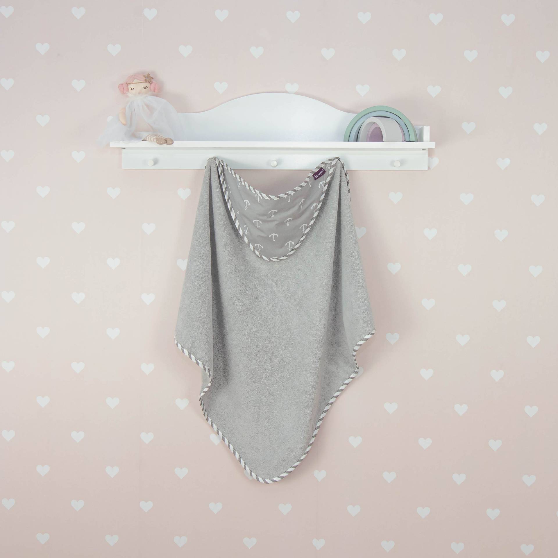 Puckdaddy Kapuzenhandtuch Greta 80x78cm Baby-Handtuch Mit Anker Motiv in Grau von PuckdaddyShop