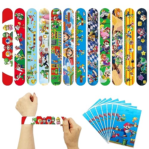 Puduoy Super Mario Party Mitgebsel Set, 12 Slap Armbänder 10 Geschenktüten Set Geburtstags Geschenke Kindergeburtstag Mitgebsel Festival Deko Zubehör für Mädchen Jungen Party Deko Geschenke von Puduoy