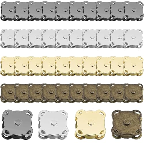 40 Sets Magnetische Druckknöpfe 18mm, Magnetknöpfe zum Annähen, Metall Pflaume Magnet Knöpfe Verschluss für Kleidung Taschen Lede, 4 Farben von Puedno