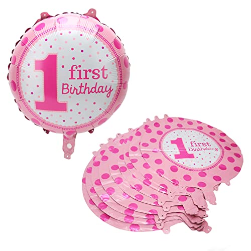 50 Stück 18 Zoll 1. runder Geburtstagsballon Rosa wiederverwendbare sichere Babyparty-Ballons für Geburtstagsfeier von Puepoul