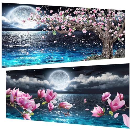 2 Stück Diamond Painting(30x60cm)-5D Diamant Painting Erwachsene,DIY Mond Diamant Painting Bilder Groß Set für Wohnzimmer Schlafzimmer Wand Dekoration Geschenke(2er set) von Pujeknm