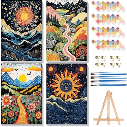 4 Stück Malen nach Zahlen Erwachsene mit Rahmen - Holzstaffelei, Abstrakte Landschaft Malen nach Zahlen auf Leinwand, DIY Acryl Ölmalerei Kits mit Pinseln für Home Wall Decor, 20x30 cm 4 Stück Malen nach Zahlen Erwachsene mit Rahmen - Holzstaffelei, Abstrakte Landschaft Malen nach Zahlen auf Leinwand, DIY Acryl Ölmalerei Kits mit Pinseln für Home Wall Decor, 20x30 cm von Pujeknm