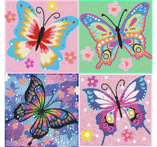 4er Set 5D Diamond Painting Kinder Schmetterling-Set Full Diamant Painting Bilder Kinder Tiere,DIY Mosaikherstellung Basteln Mädchen Junge 6 7 8 9 10 11 12 Jahre,Geschenk Kinder Ab 6 Jahre 15x15cm von Pujeknm