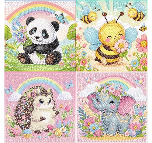 4er Set 5D Diamond Painting Kinder Tiere-Set Full Diamant Painting Bilder Kinder Tiere,DIY Mosaikherstellung Basteln Mädchen Junge 6 7 8 9 10 11 12 Jahre,Geschenk Kinder Ab 6 Jahre 15x15cm von Pujeknm