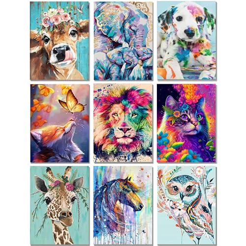 9 Stück Diamond Painting Set Tiere-5D ,DIY Diamant Malerei Erwachsene Personalisiert Basteln Bilder Dekorationen für Home Wand Décor(9er set,30x40cm) von Pujeknm