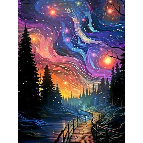 Diamond Painting Erwachsene-Sternenhimmel 5D Diamant Painting Bilder Erwachsene,Abstrakte Landschaft Diamond Painting Set DIY Personalisiert Basteln Bilder Dekorationen für Home Wand Décor(30x40cm) von Pujeknm