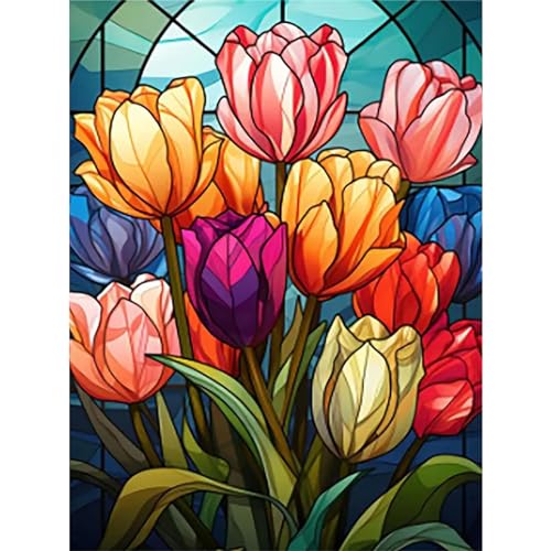 Diamond Painting Erwachsene-Tulpe 5D Diamant Painting Bilder Erwachsene,Blume Diamond Painting Set DIY Personalisiert Basteln Bilder Dekorationen für Home Wand Décor(30x40cm) von Pujeknm