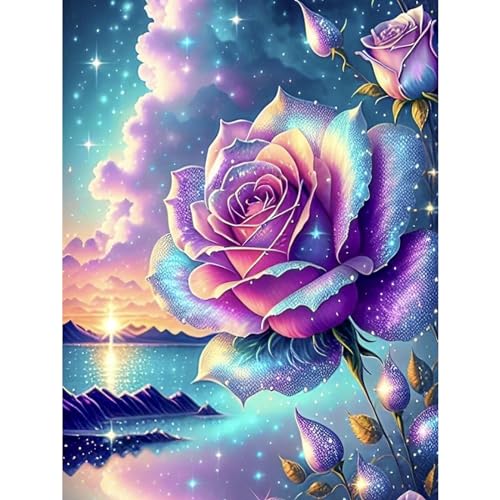 Diamond Painting Set für Erwachsene-Blume Diamond Painting Kits,5D Rose Diamant Malerei Set,DIY Diamantmalerei Basteln Bilder Arts als Geschenk für Home Wand Décor 30x40cm von Pujeknm