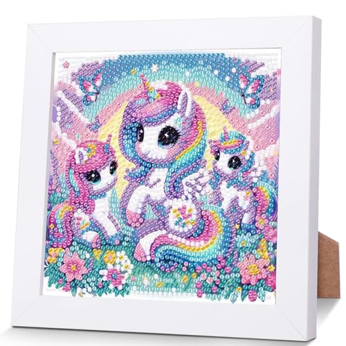 Einhorn Diamond Painting Kinder Mit Holzrahmen,Set Full Diamant Painting Bilder Kinder Tiere,5D Diamond Painting Kinder Mädchen,DIY Mosaikherstellung Arts Craft für Home Wand Decor 18x18cm von Pujeknm