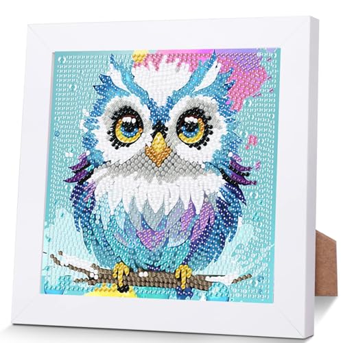 Eule Diamond Painting Kinder Mit Holzrahmen,Set Full Diamant Painting Bilder Kinder Tiere,5D Diamond Painting Kinder Mädchen,DIY Mosaikherstellung Arts Craft für Home Wand Decor 18x18cm von Pujeknm